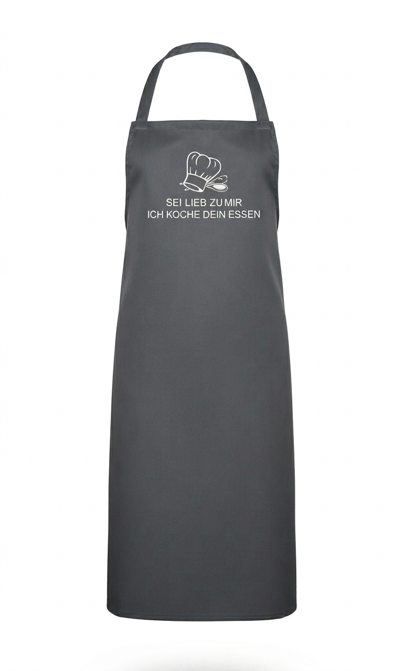 Latzschürze Mischgewebe mit Dirkekteinstickung Sei lieb zu mir ich koche dein Essen!!!